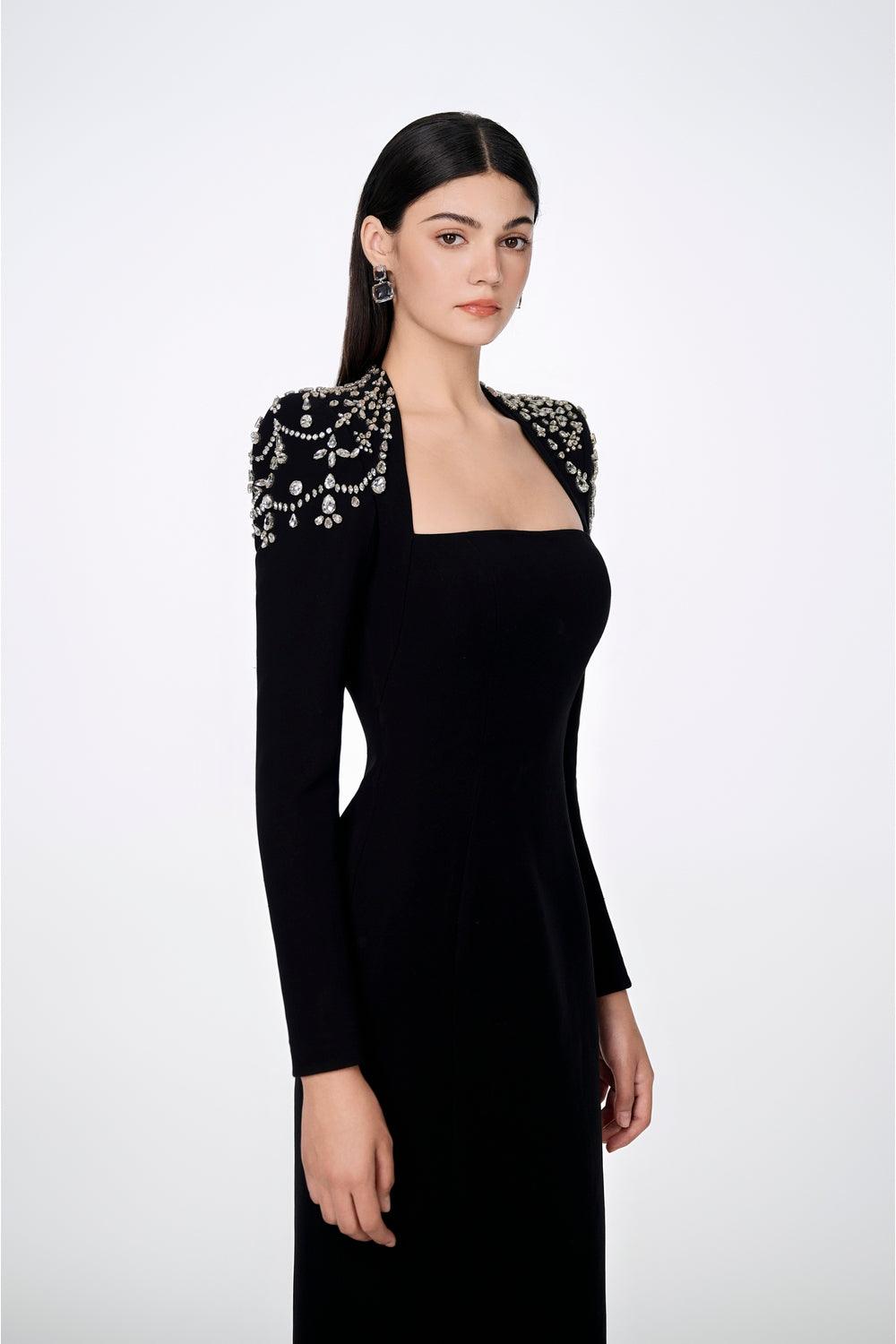 Long Sleeve Queen Anne Neckline Dress